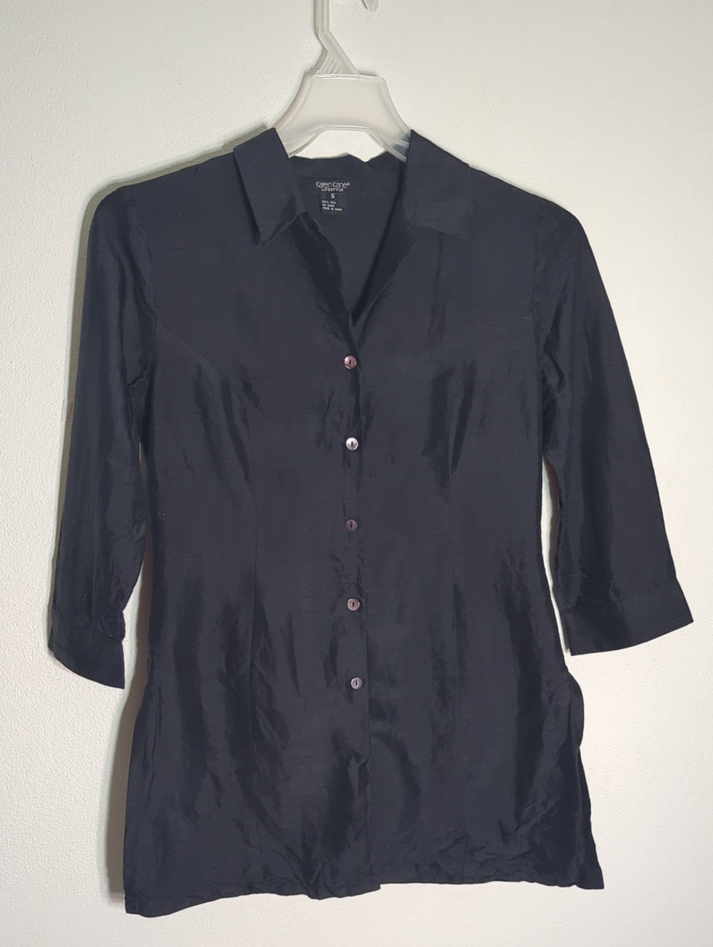 Karen Kane Womens Shirt 100% Silk Kimono Style Asian Quiet Luxury Black Small